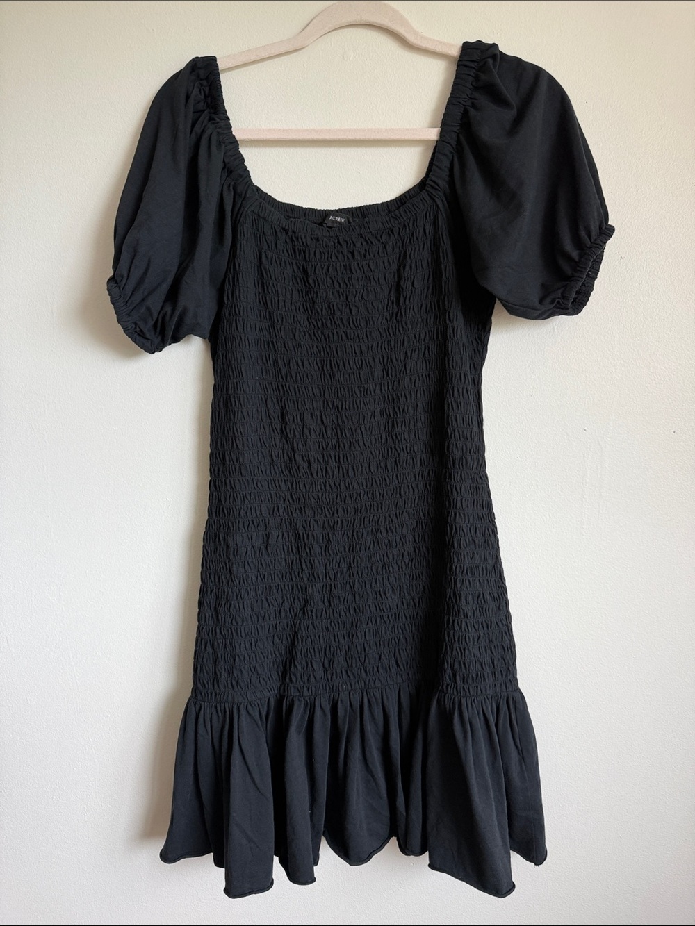 J. Crew Black Puff Sleeve Smocked Mini Dress